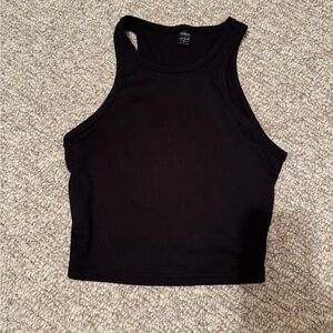 SHEIN Black Ribbed High Neck Crop Tank